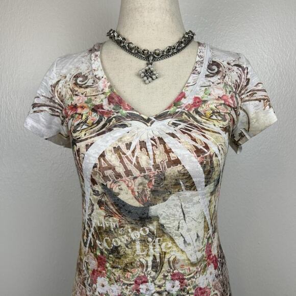 Vintage Y2K Maurice’s Western Grunge Women’s T Shirt Size S All Over Print - Picture 2 of 8